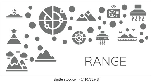 range icon set. 11 filled range icons.  Simple modern icons about  - Mountain, Radar, Peak, Mountains, Extractor hood, Hood