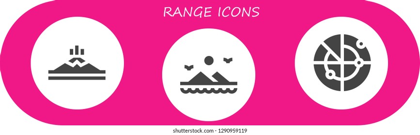  range icon set. 3 filled range icons. Simple modern icons about  - Mountain, Mountains, Radar