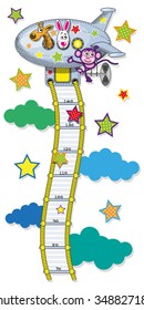 The range measured by the growth of children in the form of cable ladders leading to the plane. Vector illustration