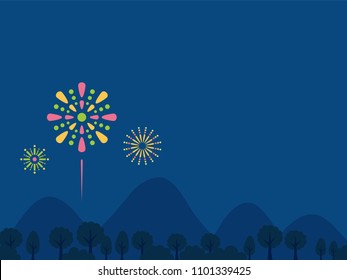 Range of mountains with fireworks.vector illustration.