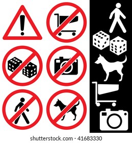 range of prohibition signs. Labeling.