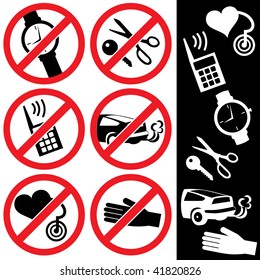 range of prohibition signs. Labeling.