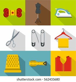 Range of tools for dressmakers icons set. Flat illustration of 9 range of tools for dressmakers vector icons for web