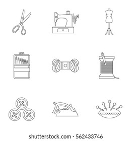 Range of tools for dressmakers icons set. Outline illustration of 9 range of tools for dressmakers vector icons for web