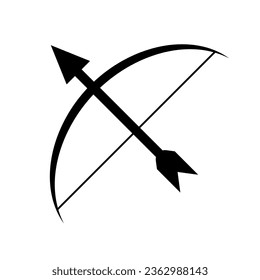 Ranged weapon bow and arrow silhouette icon. Vector.