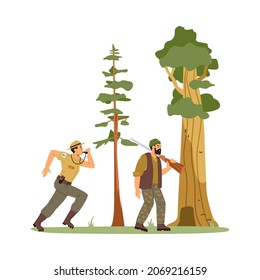 Ranger catching poachers in forest or nature reserve, flat vector illustrations set isolated on white background. Natural park or reserve ranger on duty.