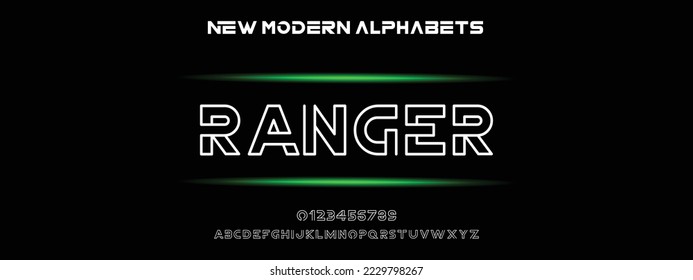 RANGER Modern Bold Font. Regular Italic Number Typography urban style alphabet fonts for fashion, sport, technology, digital, movie, logo design, vector illustration