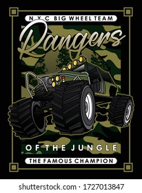 rangers of the jungle,vector typography car design illustration for printing