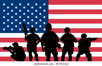 rangers team with rifle on a US flag background
