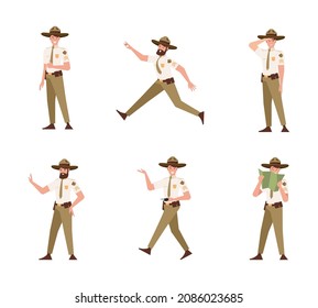 Rangers. Woods Protection Characters Care Weatherman Scouts Guard Persons Veterinary For Zoo Park Adventure Characters Garish Vector Persons