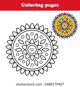 página para colorear de rangoli actividades de diwali , arte de Clip de mandala rangoli , hoja de trabajo para colorear de Vector