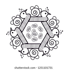 Rangoli design: also called as Alpona, Alpana, mehndi, Kolam, Floral, Paisley, Ornamental design. with White Background vector Art