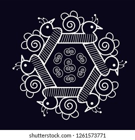 Rangoli design: also called as Alpona, Alpana, mehndi, Kolam, Floral, Paisley, Ornamental design. with Dark Background vector Art - Vector - Vector 