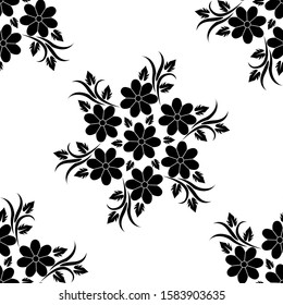 Rangoli design concept of flower surrounded by petals and leaves is in Seamless pattern