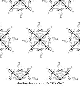 Rangoli design concept of flowers and spirals is in Seamless pattern