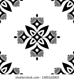 Rangoli design concept of Geometric lines, circles and flower petals  is in Seamless pattern