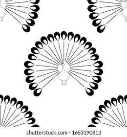 Rangoli Design-Konzept von Peacock mit Federn Vektorillustration Line Art ist in Seamless Muster