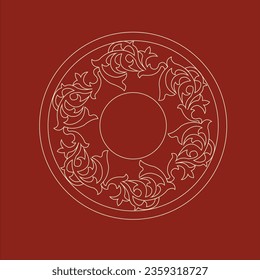 Rangoli design in white color lines red brown.