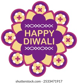 Rangoli Flower Happy Diwali Festival Graphics, Colorful Design for Celebrating the Festival of Lights, Perfect for Decorations and Greeting Cards, Joyful Celebration Art