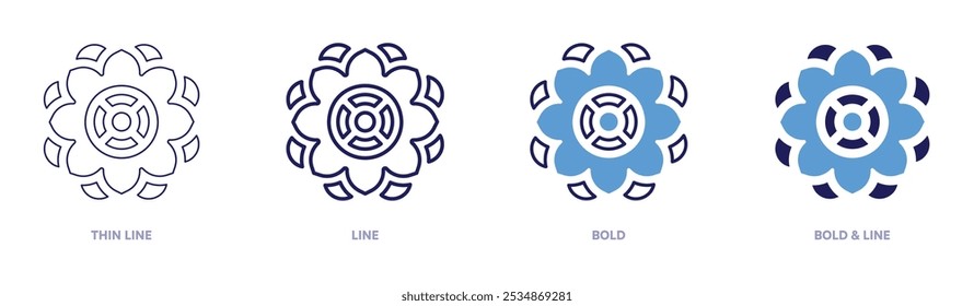 Rangoli icon in 4 different styles. Thin Line, Line, Bold, and Bold Line. Duotone style. Editable stroke.