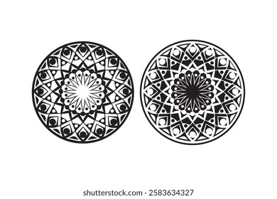 Rangoli mandala design silhouette vector illustration with color version