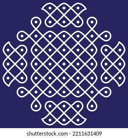 Rangoli or muggu or kolam is an art form originating in the Indian subcontinent. Patterns are created on the floor or the ground using materials such as limestone powder, rice powder or flower petals.