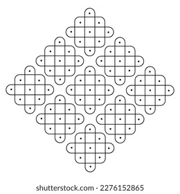 Rangoli or muggu or kolam is an art form originating in the Indian subcontinent. Patterns are created on the floor or the ground using materials such as limestone powder, rice powder or flower petals.