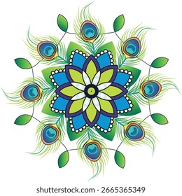 Rangoli Vector Colorful Peacock Feather Design for Decoration and other purpose