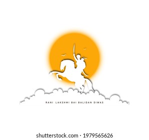 Rani Lakshmi Bai Balidan Diwas Vector Illustration, Paper Cut Design Concept.