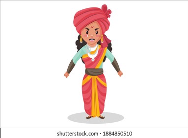 Rani Lakshmibai is angry. Vector graphic illustration. Individually on a white background.