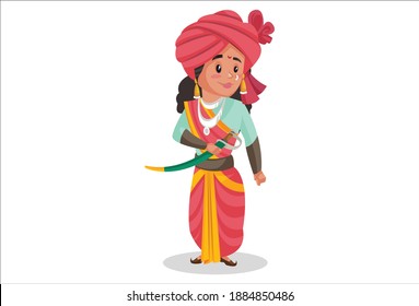 Rani Lakshmibai is holding a sword in hand and standing. Vector graphic illustration. Individually on a white background.