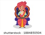 Rani Lakshmibai is sitting on a throne. Vector graphic illustration. Individually on a white background.