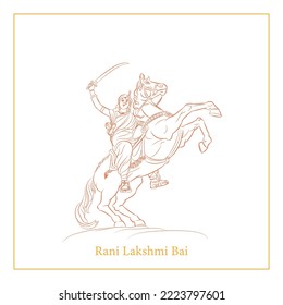 rani laxmi bai line drawing vector illustration