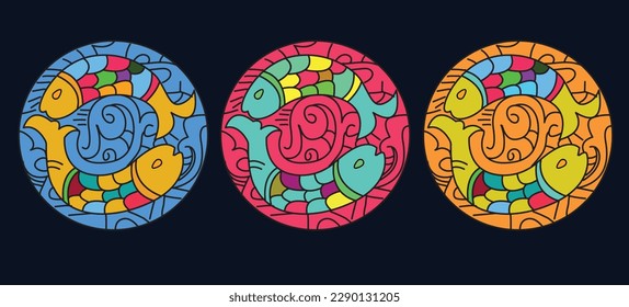 ]ranian art - A creative design of the fish symbol with vibrant colors