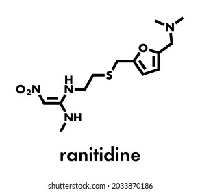 Ranitidine Peptic Ulcer Disease Drug Molecule. Blocks Stomach Acid Production. Skeletal Formula.