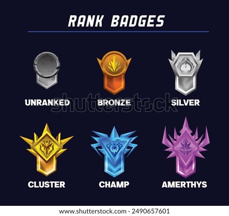 Rank Badges illustration and set, with various rank and icon.