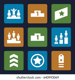 Rank icons set. set of 9 rank filled icons such as ranking