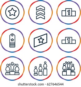 Rank icons set. set of 9 rank outline icons such as ranking