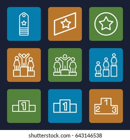 Rank icons set. set of 9 rank outline icons such as ranking