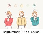 Rank, level of satisfaction rating. sad and positive women.Hand drawn style vector design illustrations.