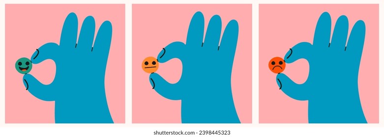 Rank, level of satisfaction rating. sad and positive reaction.Hand drawn style vector design illustrations. Vector