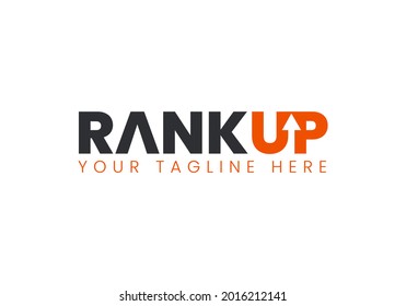 Rank up logotype. Typography logo design. Creative negative space logo. Flat and minimal logo design.