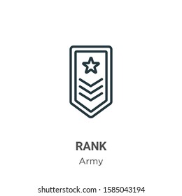 Rank outline vector icon. Thin line black rank icon, flat vector simple element illustration from editable army concept isolated on white background