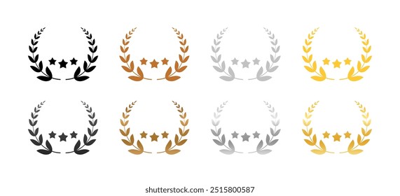 Iconos de conjunto de rangos. Iconos de corona. Estilo plano y silueta. Iconos del vector.