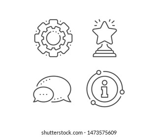Rank star line icon. Chat bubble, info sign elements. Success reward symbol. Best result sign. Winner cup. Linear winner outline icon. Information bubble. Vector
