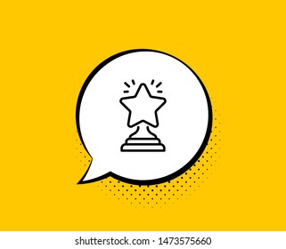 Rank star line icon. Comic speech bubble. Success reward symbol. Best result sign. Winner cup. Yellow background with chat bubble. Winner icon. Colorful banner. Vector