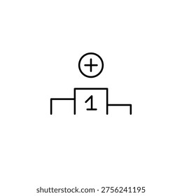 Rank update, award added. Plus symbol on winner podium. Success and competition. Pixel perfect, editable stroke vector icon