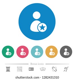 Rank user flat white icons on round color backgrounds. 6 bonus icons included.