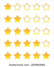 Ranked 5 Gold Stars In A Row. Review And Reviews. Stars In A Row. Product Ranking System. Isolated Flat Vector Illustration. Vector.