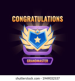 ranked up interface with golden diamond badge with wings for gui asset elements vector illustration